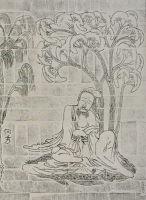 图二：《竹林七贤与荣启期》画像砖（局部），南京西善桥出土，5-6世纪，南京博物院藏。